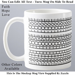 Caneca De Café Fé Esperança Amor Preto e Branco Mensagem Oculta