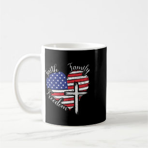 Caneca De Café Fé Família Liberdade Coração Cristão Americano 4º