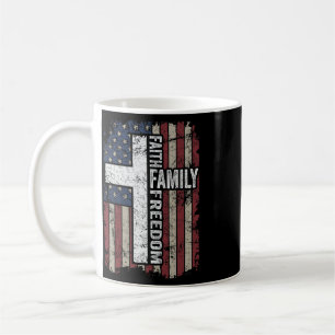 Caneca De Café Fé Família Liberdade - Vintage Cristão Patriótico