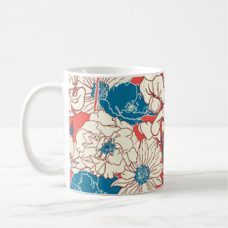 Caneca De Café Febre desenhada por mão elegante, flores de jardim