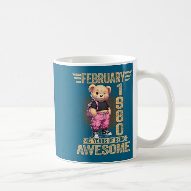 Caneca De Café February 1980 46th Birthday 46 Year Teddy Bear Bei (Direita)