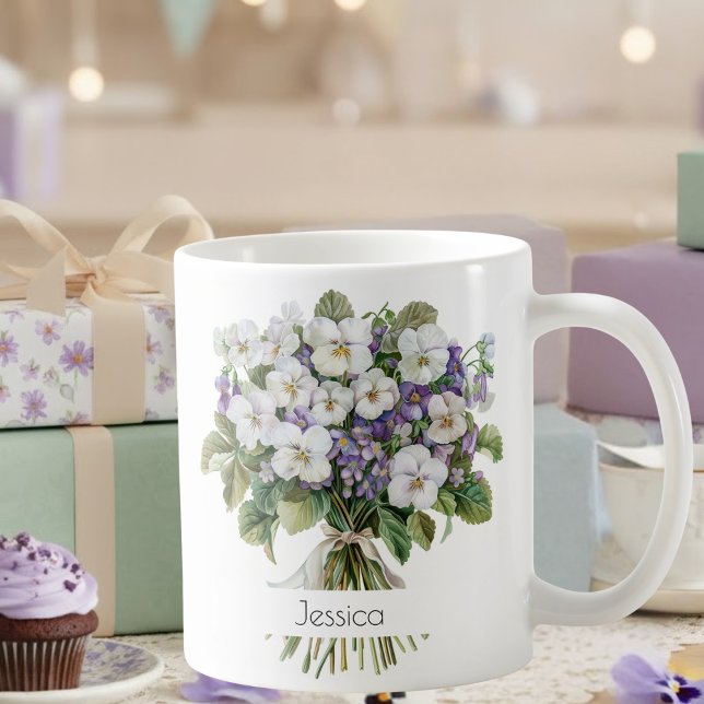 Caneca De Café February Birth Flower Birthday Mug | Violets (Criador carregado)