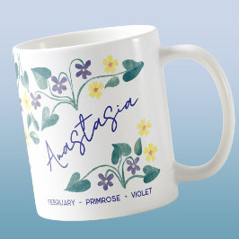 Caneca De Café February Birth Flower Custom Name Primrose Violet