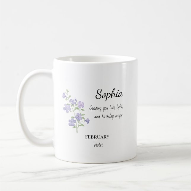 Caneca De Café February Violet Personalized Birthday (Esquerda)