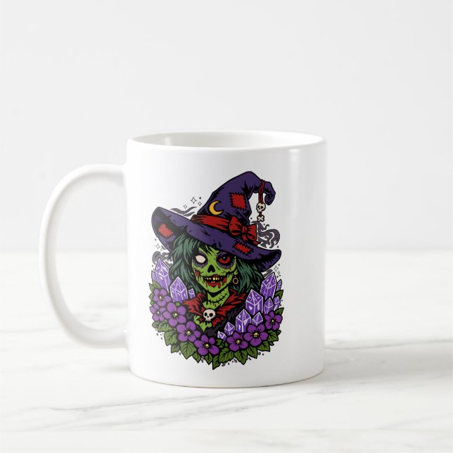 Caneca De Café February Zombie Witch with Gems and Flowers (Esquerda)
