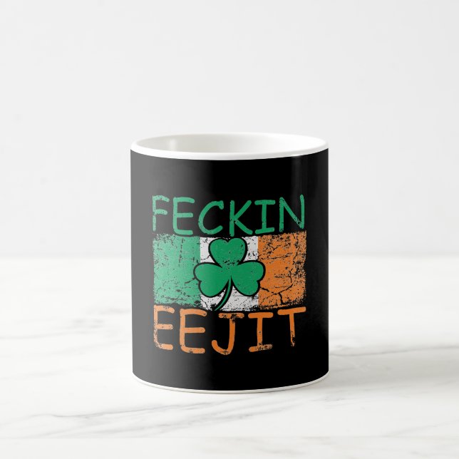 Caneca De Café Feckin Eejit Irlanda Irish Slang Bandeira Irlanda (Centro)
