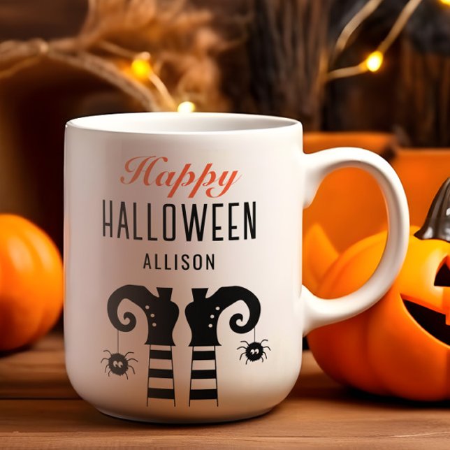 Caneca De Café Feet de Bruxa Feliz de Halloween Personalizado (Criador carregado)