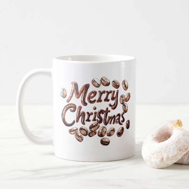 Caneca De Café Feijão De Café E Feliz Natal (Com Donut)
