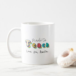 Caneca De Café Feita para Ensinar - Professor Retro Rainbow Engra