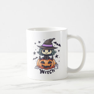 Caneca De Café Feiticeira Bonita Sentada numa Pumpkin - "Bruxa"