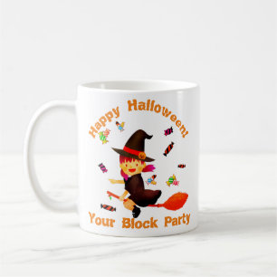 Caneca De Café Feiticeira Bonita voando em seu Halloween da Broom