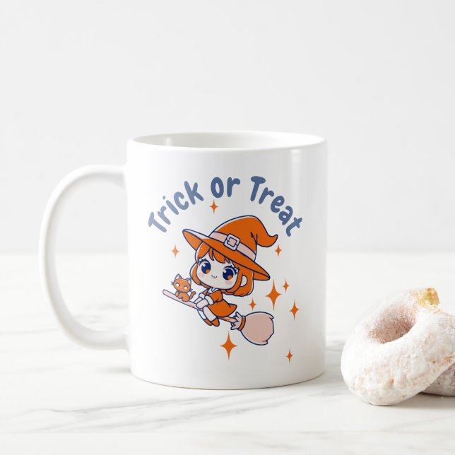 Caneca De Café Feiticeira Chibi "Trick or Tratat" Halloween (Com Donut)