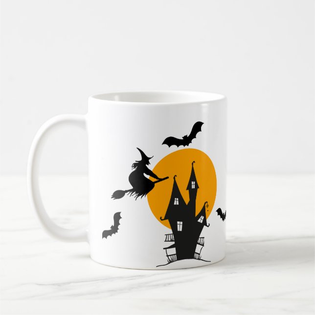 Caneca De Café Feiticeira de bruxa assombrada Laranja e Halloween (Esquerda)