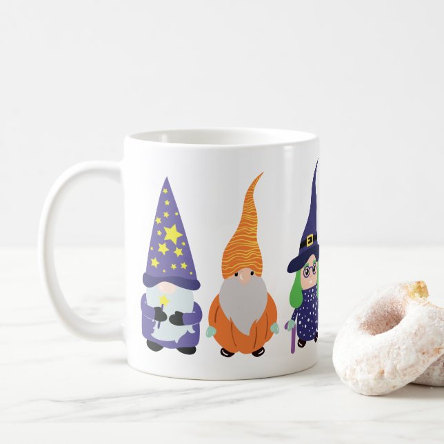 Caneca De Café Feiticeiro Pumpkin Bruxo Halloween Gnomos (Com Donut)