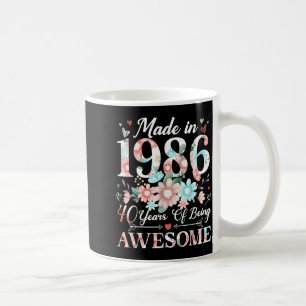 Caneca De Café Feito em 1986 40 Anos Floral 40º Aniversário