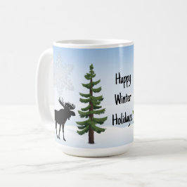 Caneca De Café Félicas Festas de Inverno Alce e Floco de Neve