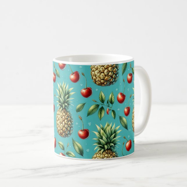 Caneca De Café Felicidade de Abacaxi com Cereja (Frente Esquerda)