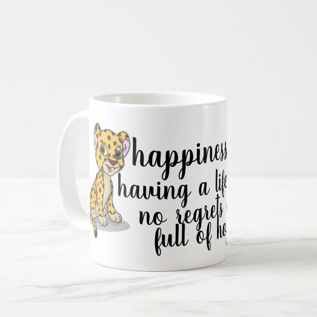Caneca De Café Felicidade e Cheetah Vibes: Citação da Vida (Frente Esquerda)