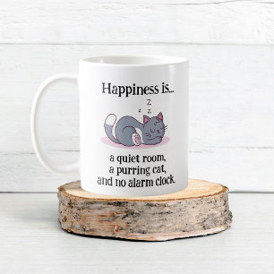 Caneca De Café Felicidade é... um quarto tranquilo, um gato e sem