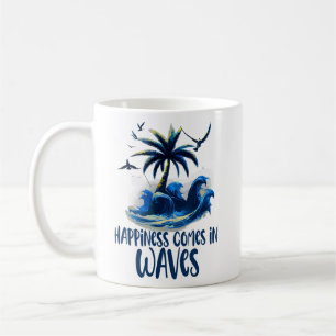 Caneca De Café Felicidade vem no Surf de Ondas Ondas