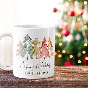 Caneca De Café Félicidades de Fim de Ano Árvore de Pinheiro Aquar