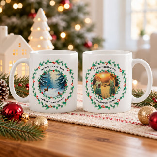 Caneca De Café Felicidades Natal veado robin pássaro foto da famí