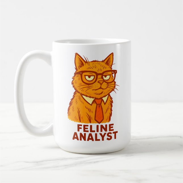 Caneca De Café Feline Analyst – Funny Retro Cat  Gift Cup  (Esquerda)