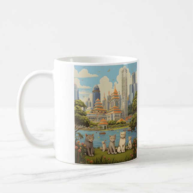 Caneca De Café Feline Explorers no Merlion Park, Singapura (Esquerda)