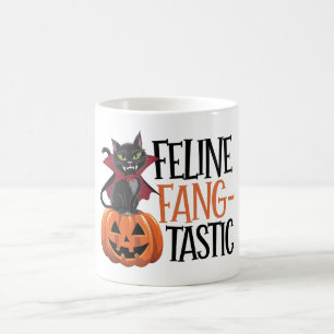 Caneca De Café Feline Fang-tastic Halloween Vamire Cat Design