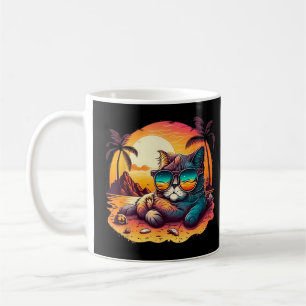 Caneca De Café Feline Fine on Vacation Gato Fofo Deitado no Beac