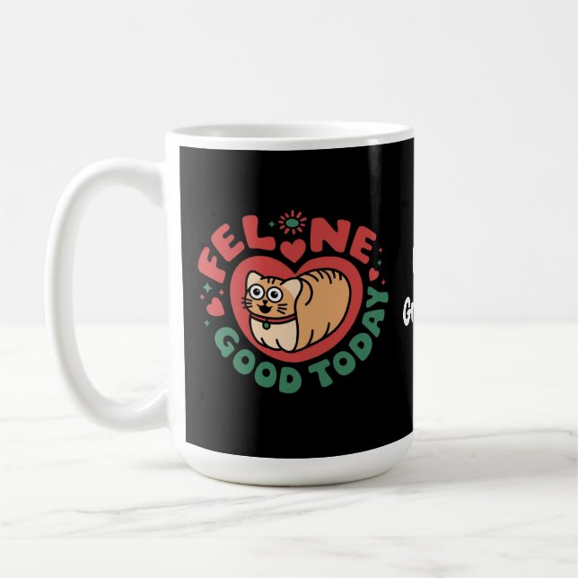 Caneca De Café Feline Good Today Whimsic Cat Design (Esquerda)