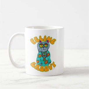 Caneca De Café Feline Groovy Hippie Style Cat Art S