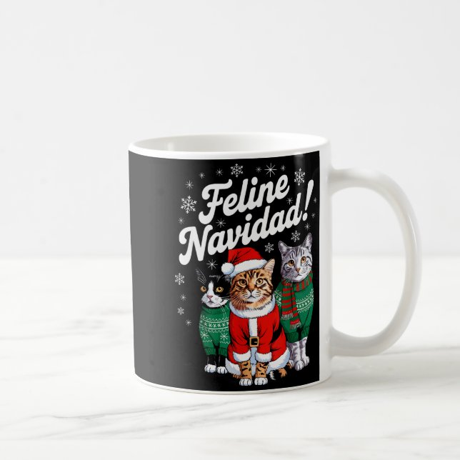 Caneca De Café Feline Navidad Funny Cat Christmas Holiday Xmas Sa (Direita)