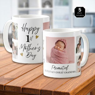 Caneca De Café Feliz 1º Dia das Mães como Bisavó com 5 Fotos  