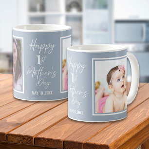 Caneca De Café Feliz 1º Dia das Mães Dusty Blue 2 Fotos