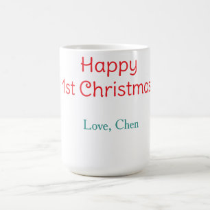 Caneca De Café feliz 1º natal vermelho verde amor nome simples ho