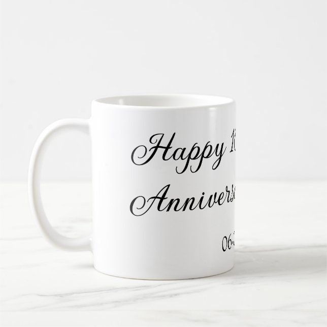 Caneca De Café Feliz 10º aniversário, simples nome de casamento m (Esquerda)