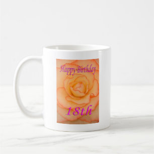 Caneca De Café Feliz 18º aniversário Flor Amarelo com Trim Rosa