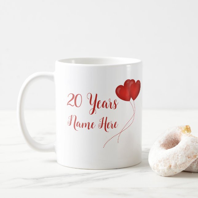 Caneca De Café Feliz 20 de Presente de 20 Anos de Casamento de An (Com Donut)