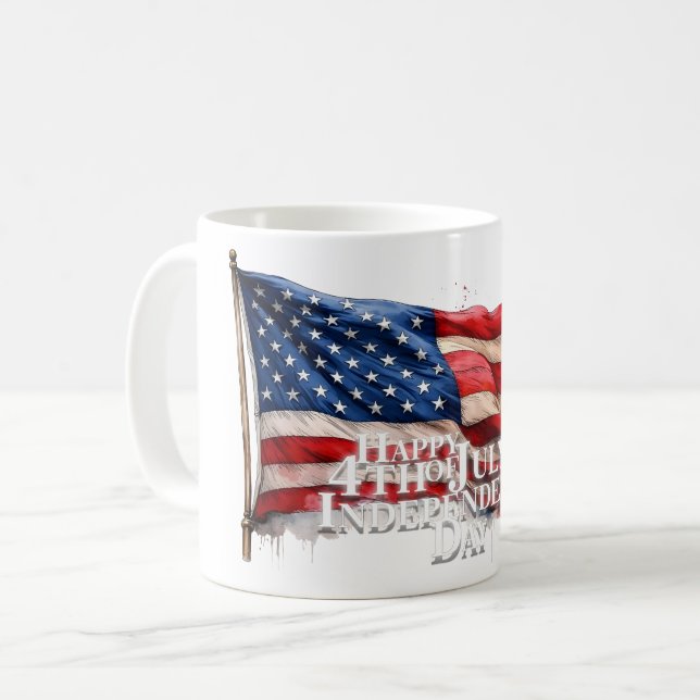 Caneca De Café Feliz 4 de julho - Dia da Independência (Frente Esquerda)