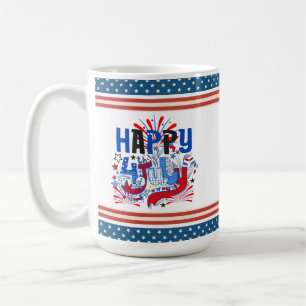 Caneca De Café Feliz 4 de julho Fireworks USA-63261