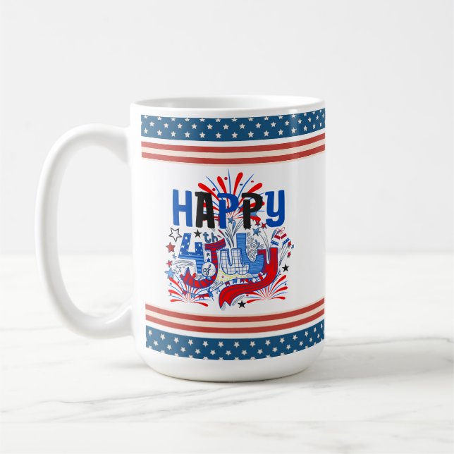 Caneca De Café Feliz 4 de julho Fireworks USA-63261 (Esquerda)