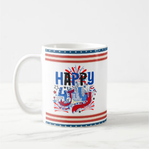 Caneca De Café Feliz 4 de julho Fireworks USA-63261