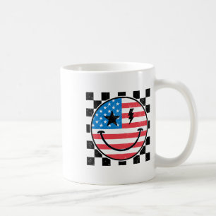 Caneca De Café Feliz 4 de julho, Groovy Smile Face Red White Blue
