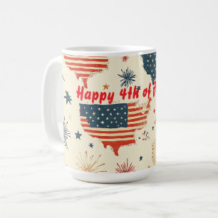 Caneca De Café Feliz 4 de julho Mapa Americano Vintage