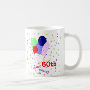 Caneca De Café Feliz 60º Balões de Aniversário Coloridos