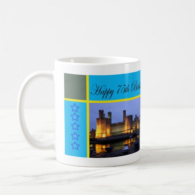 Caneca De Café Feliz 75º aniversário do Castelo Caernarfon (Esquerda)