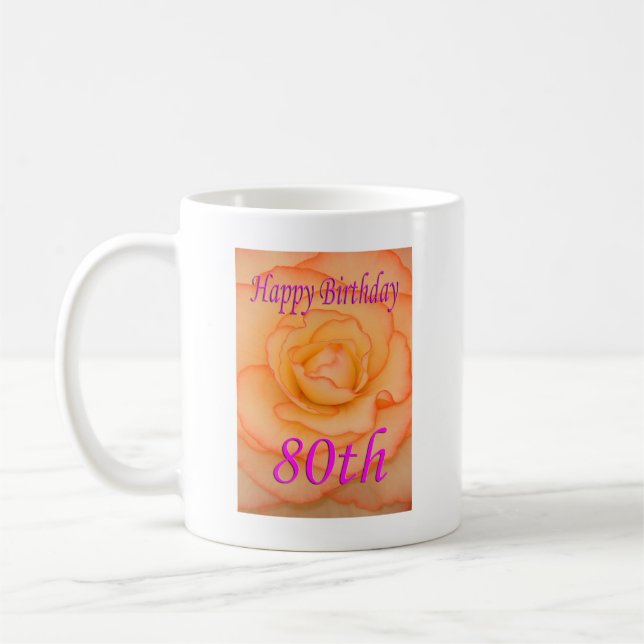 Caneca De Café Feliz 80 de Aniversário Flor Amarelo com Trilha Ro (Esquerda)