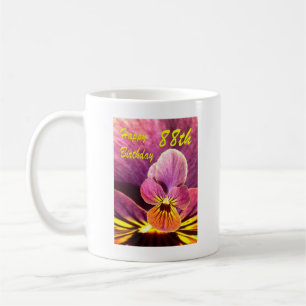 Caneca De Café Feliz 88º Aniversário Flor Pansy