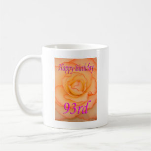 Caneca De Café Feliz 93º Aniversário, Flor Amarelo com Trim Rosa